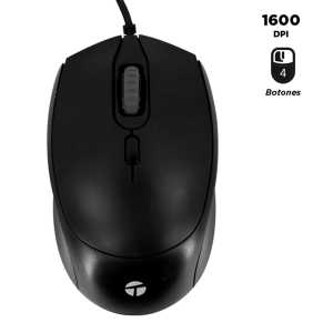 Mouse Óptico Alámbrico Teros TE-1222S (Negro) - Diseño Clásico, Conexión USB y 1000 DPI