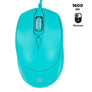 Mouse Óptico Alámbrico Teros TE-1227S (Verde) - 1600 DPI, 4 Botones y Diseño Compacto